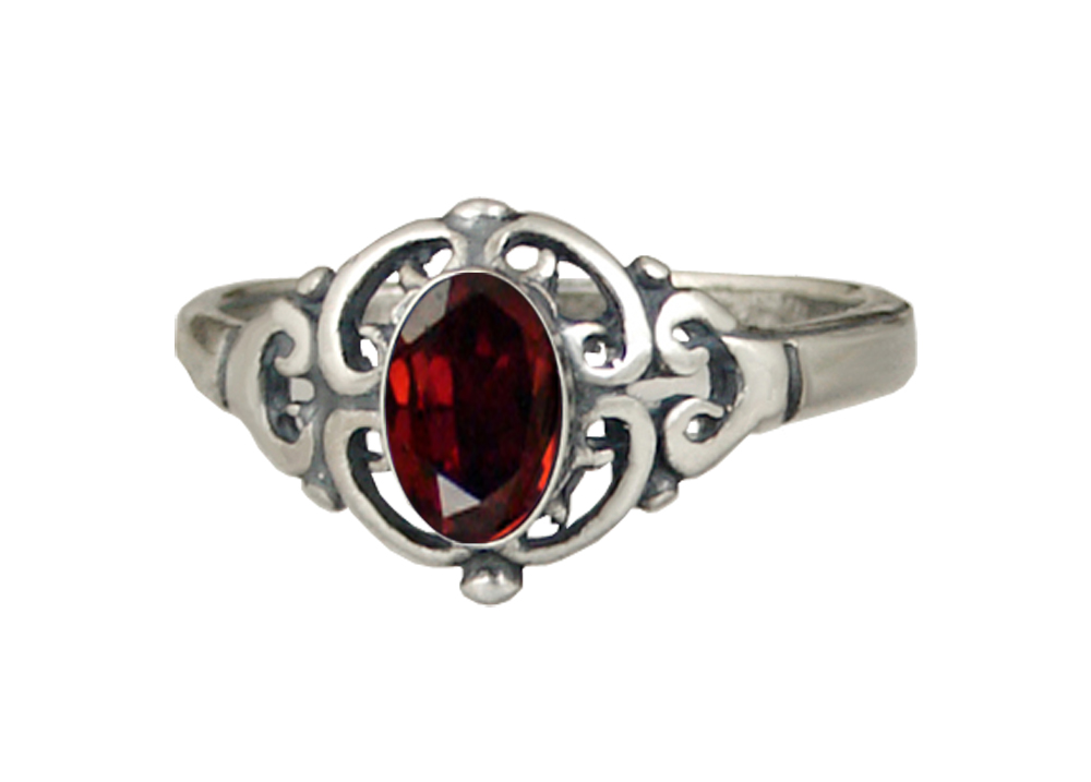 Sterling Silver Gemstone Ring With Garnet Size 7